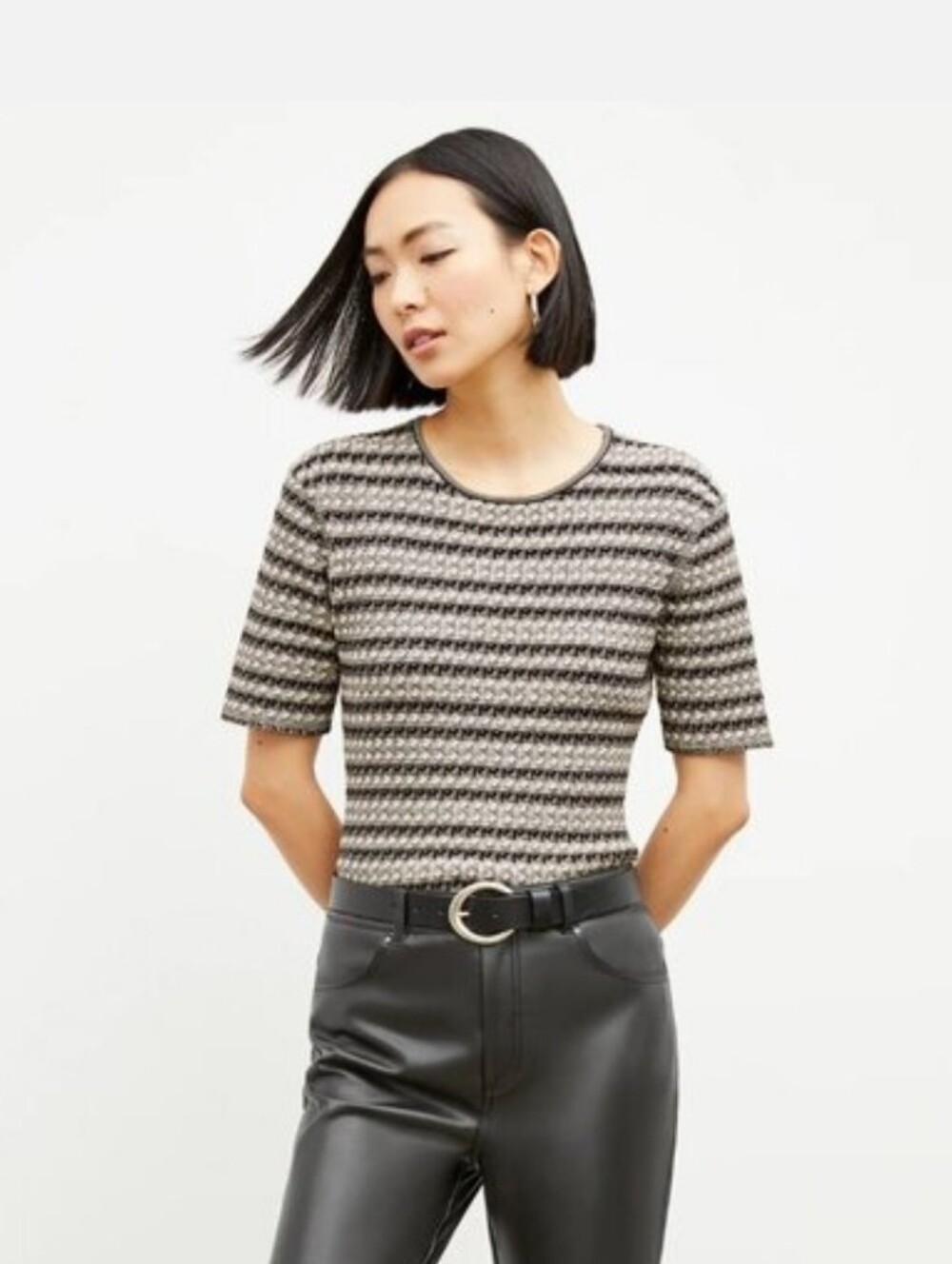 MM Lafleur The Charli Top Cable Stripe XL Black White Cotton Stretchy Academia